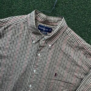 Vintage Polo Ralph Lauren Light Brown Gingham Check Striped Button Down Shirt